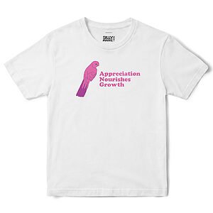 Appreciation Nourishes Growth Parrot T-Shirt in White
