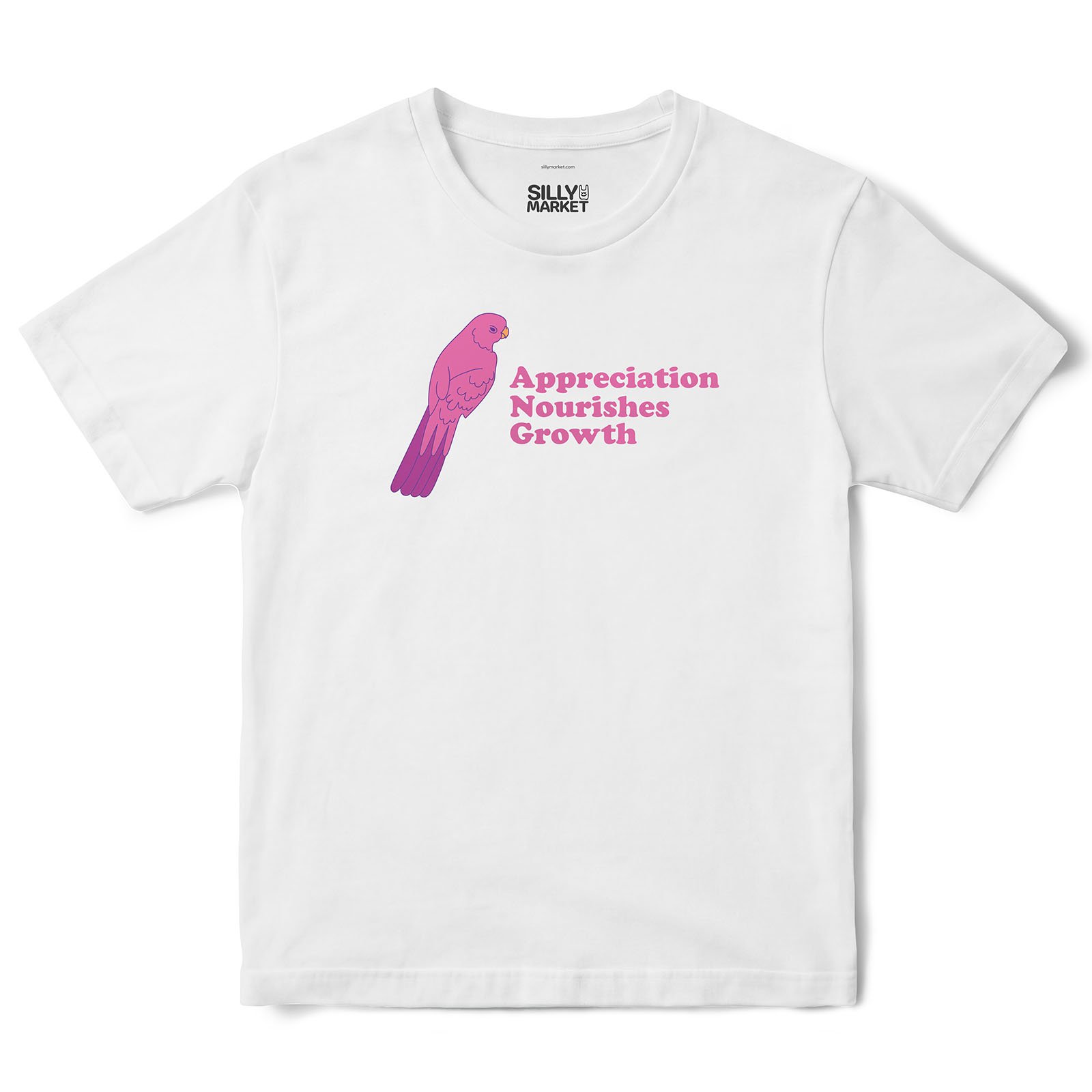 Appreciation Nourishes Growth Parrot T-Shirt in White