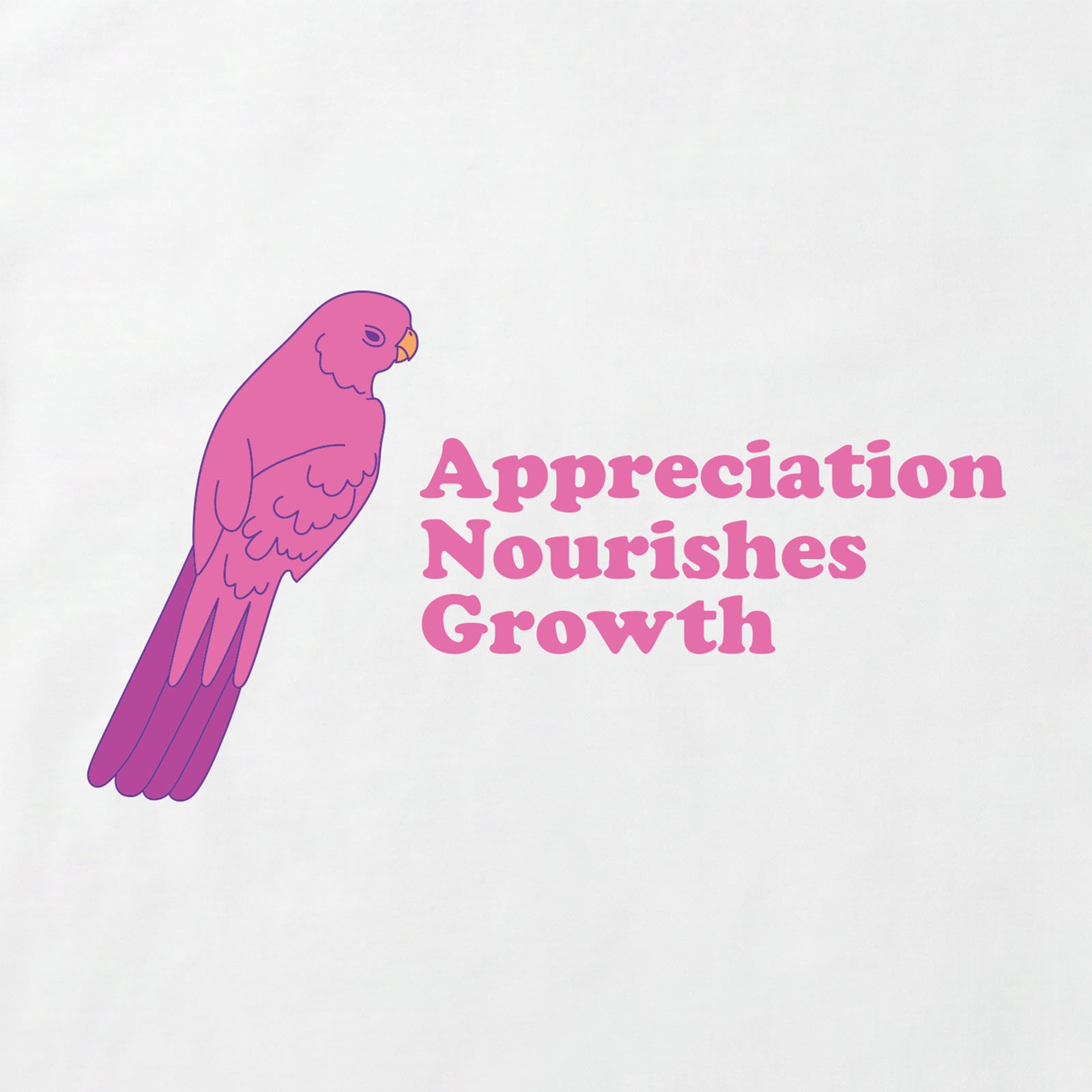 Appreciation Nourishes Growth Parrot T-Shirt print detail in White
