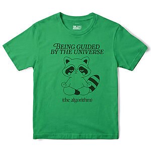 Being Guided By The Universe Raccoon T-Shirt in Irish Green