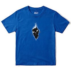 Black Cat Tearing Through T-Shirt in Royal
