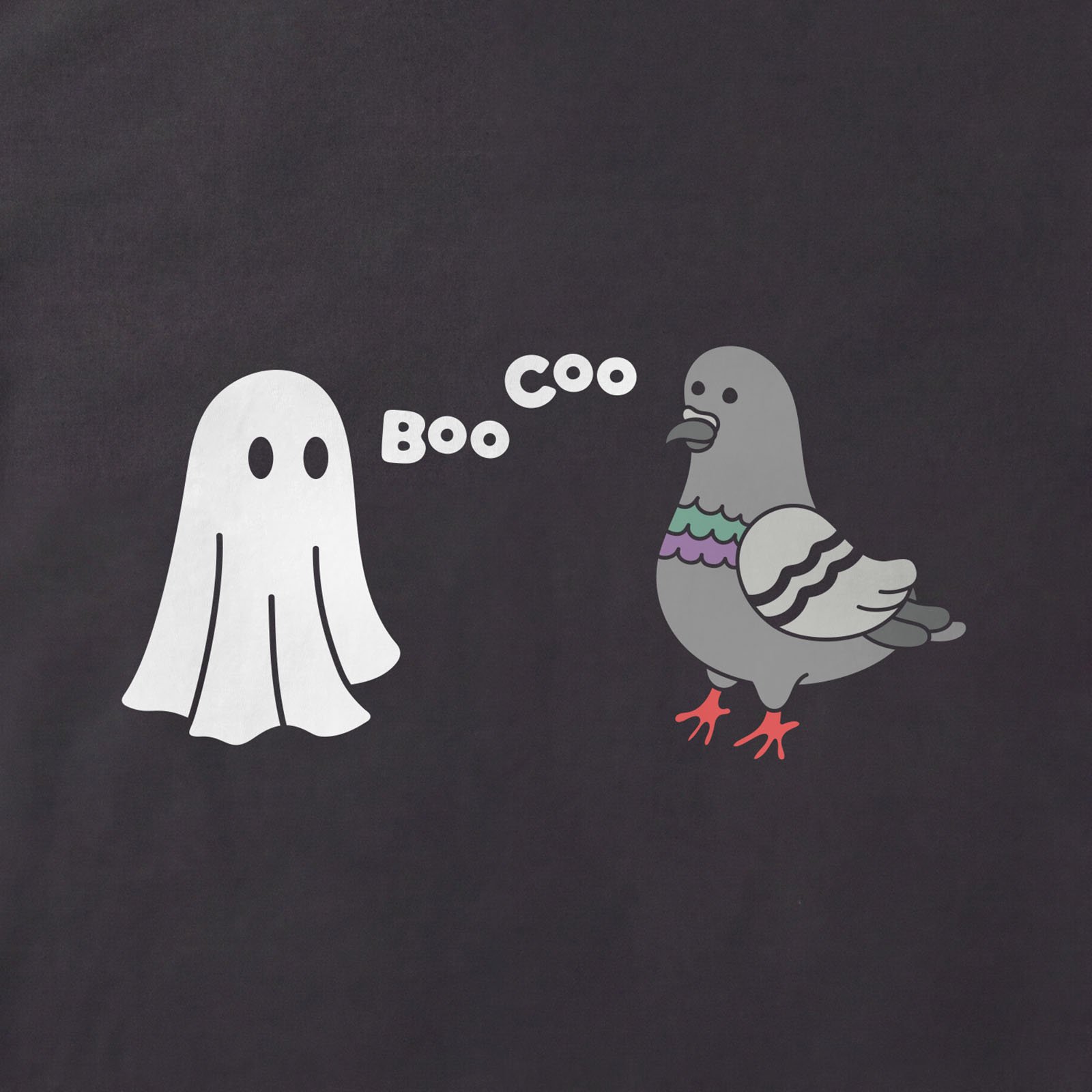 Boo Coo Ghost And Pigeon T-Shirt print detail in Black