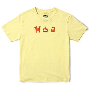 Cat Pumpkin And Ghost T-Shirt in Cornsilk