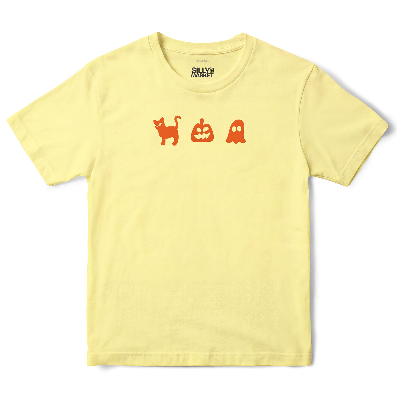 Cat Pumpkin And Ghost T-Shirt in Cornsilk