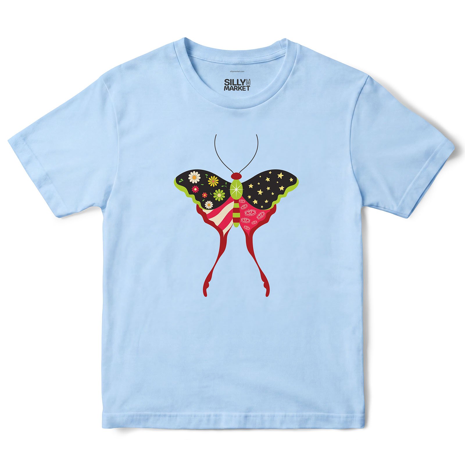 Colorful Moth T-Shirt in Light Blue