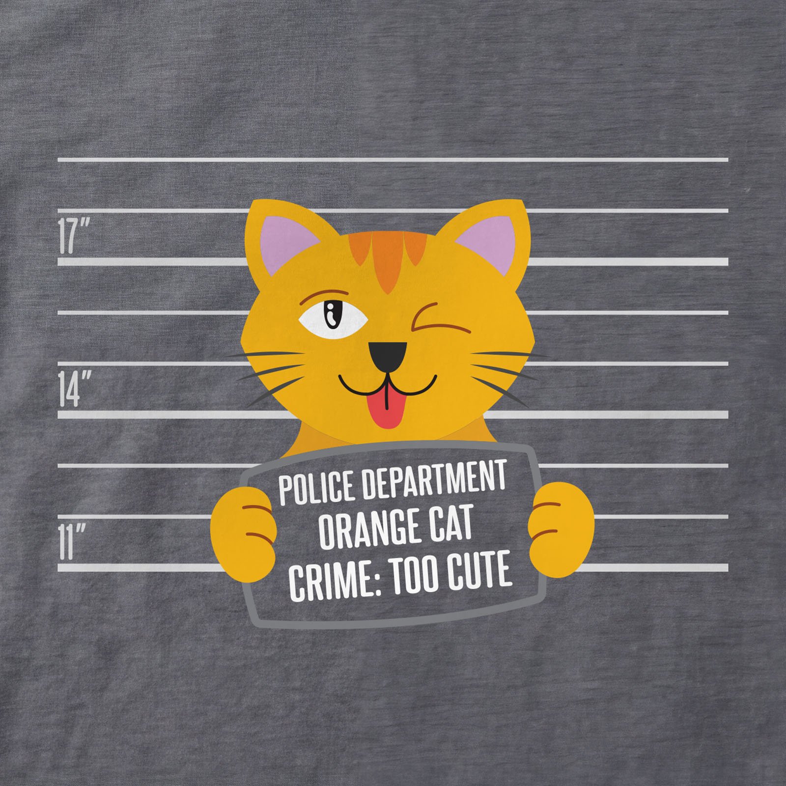 Crime Too Cute Orange Cat T-Shirt print detail in Charcoal
