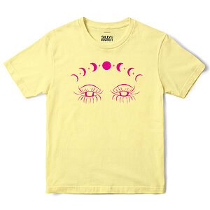 Eyes And Moon Phases T-Shirt in Cornsilk