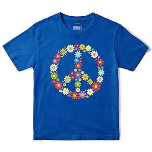 Flower Power Peace Sign T-Shirt in Royal