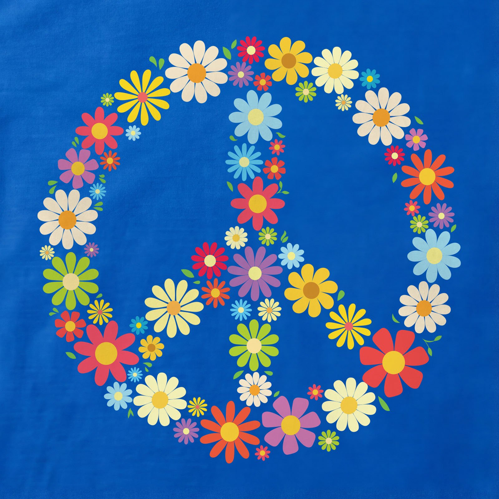 Flower Power Peace Sign T-Shirt print detail in Royal
