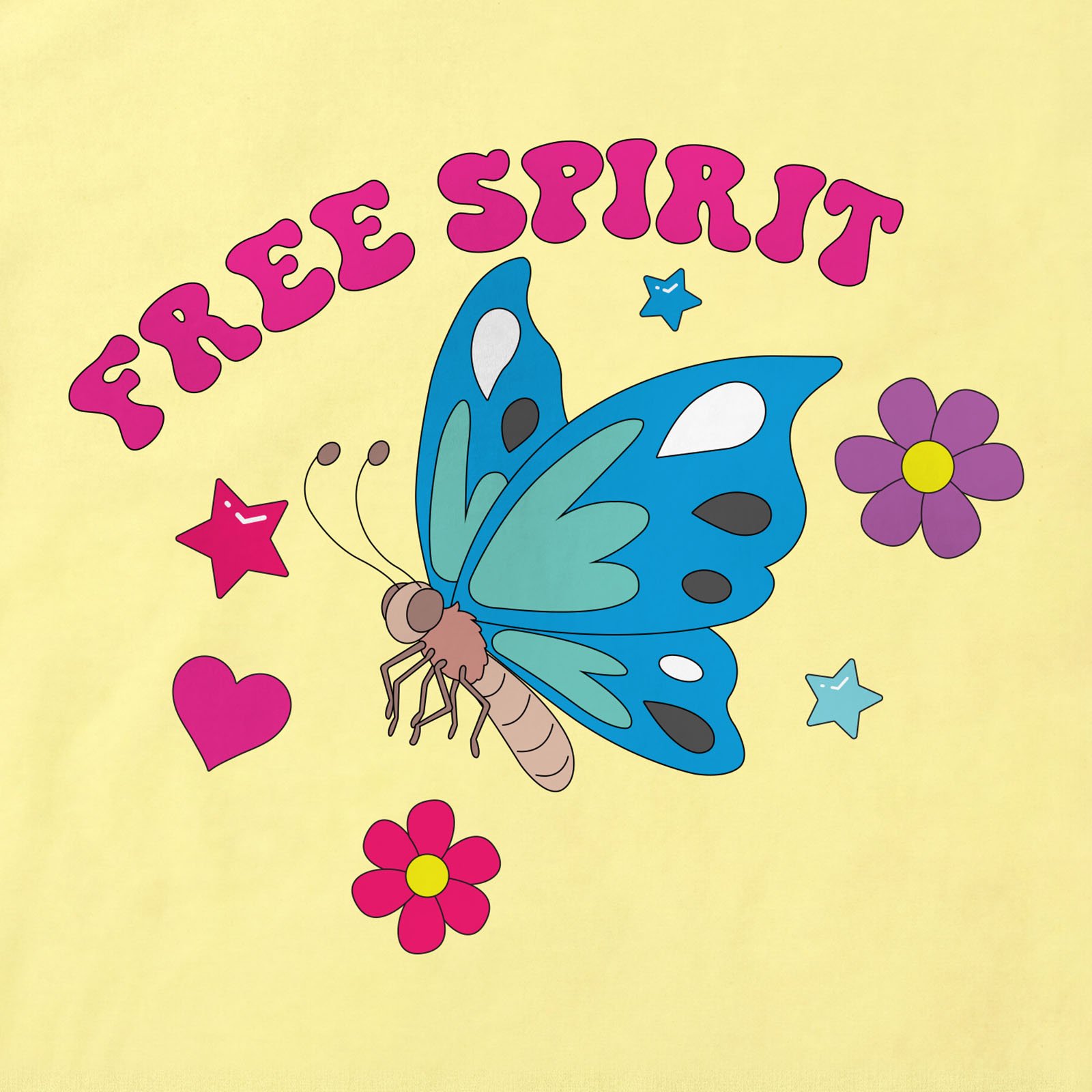 Free Spirit Butterfly T-Shirt print detail in Cornsilk