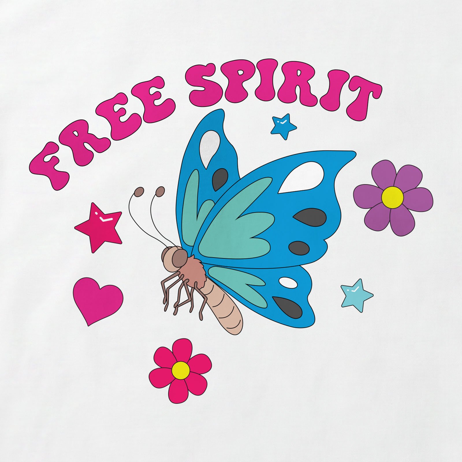 Free Spirit Butterfly T-Shirt print detail in White