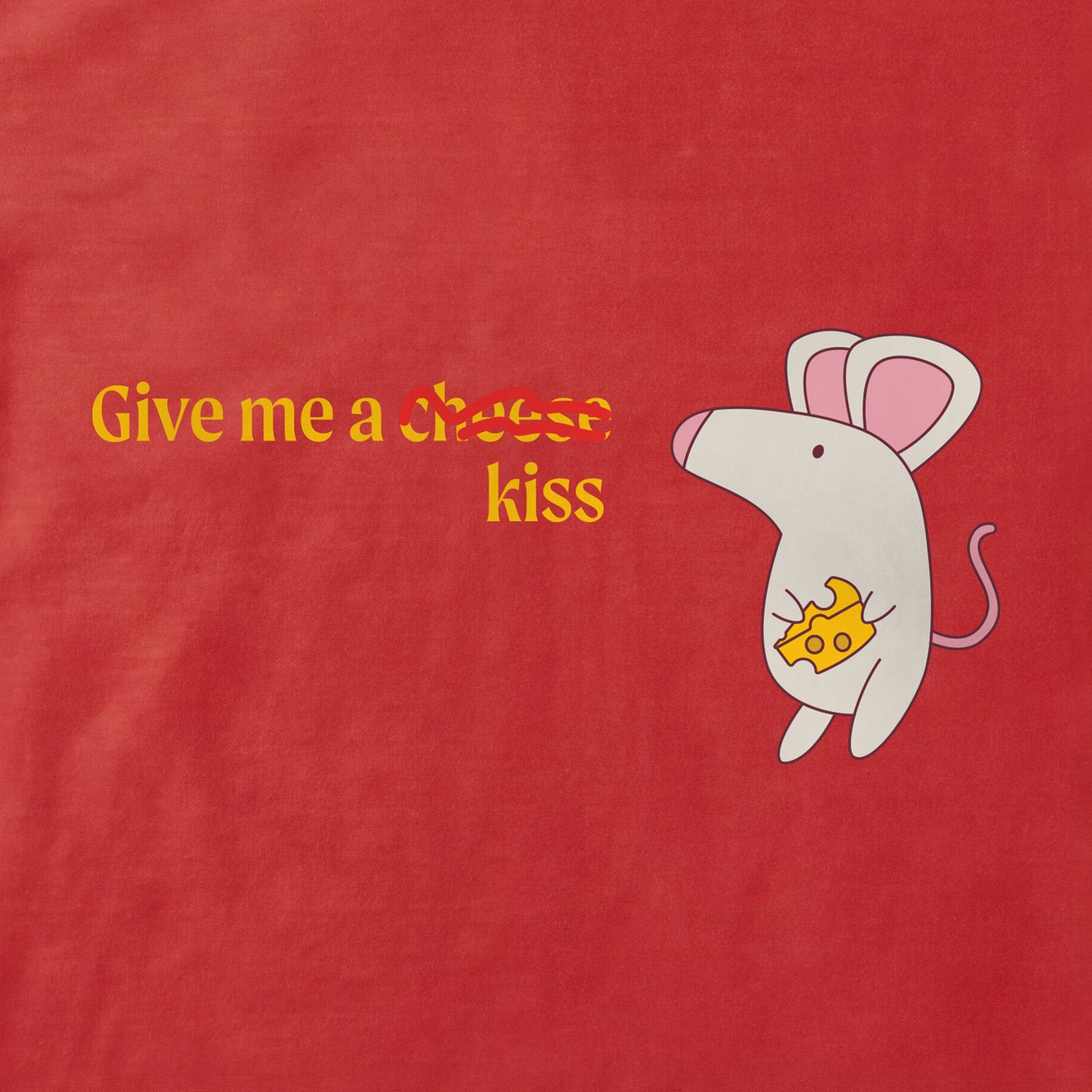 Give Me A Cheese Kiss Mouse T-Shirt print detail in Red