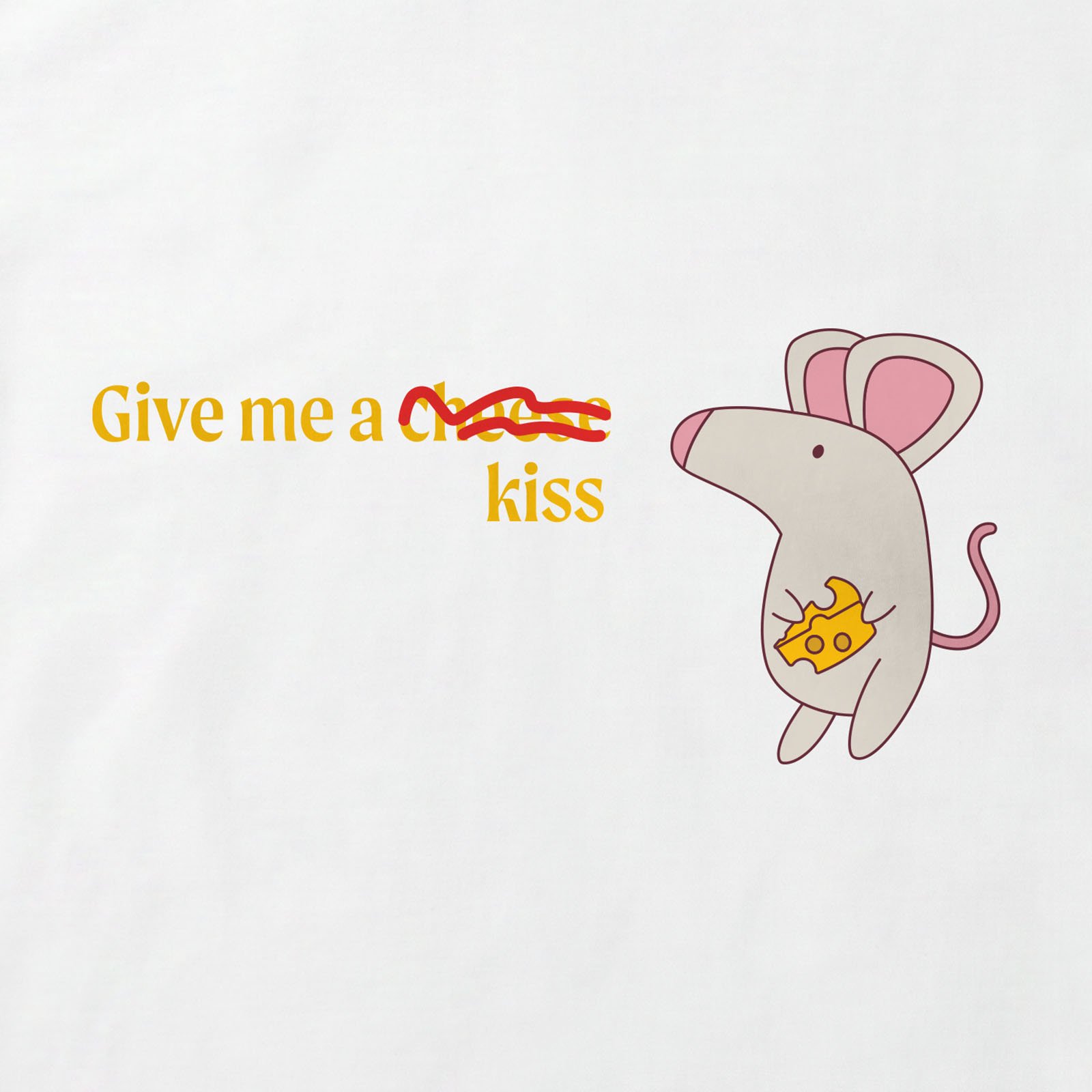 Give Me A Cheese Kiss Mouse T-Shirt print detail in White