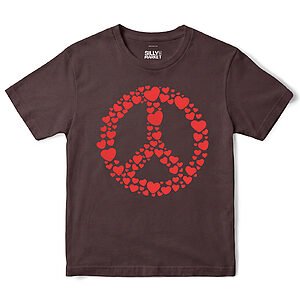 Hearts Peace Sign T-Shirt in Dark Chocolate