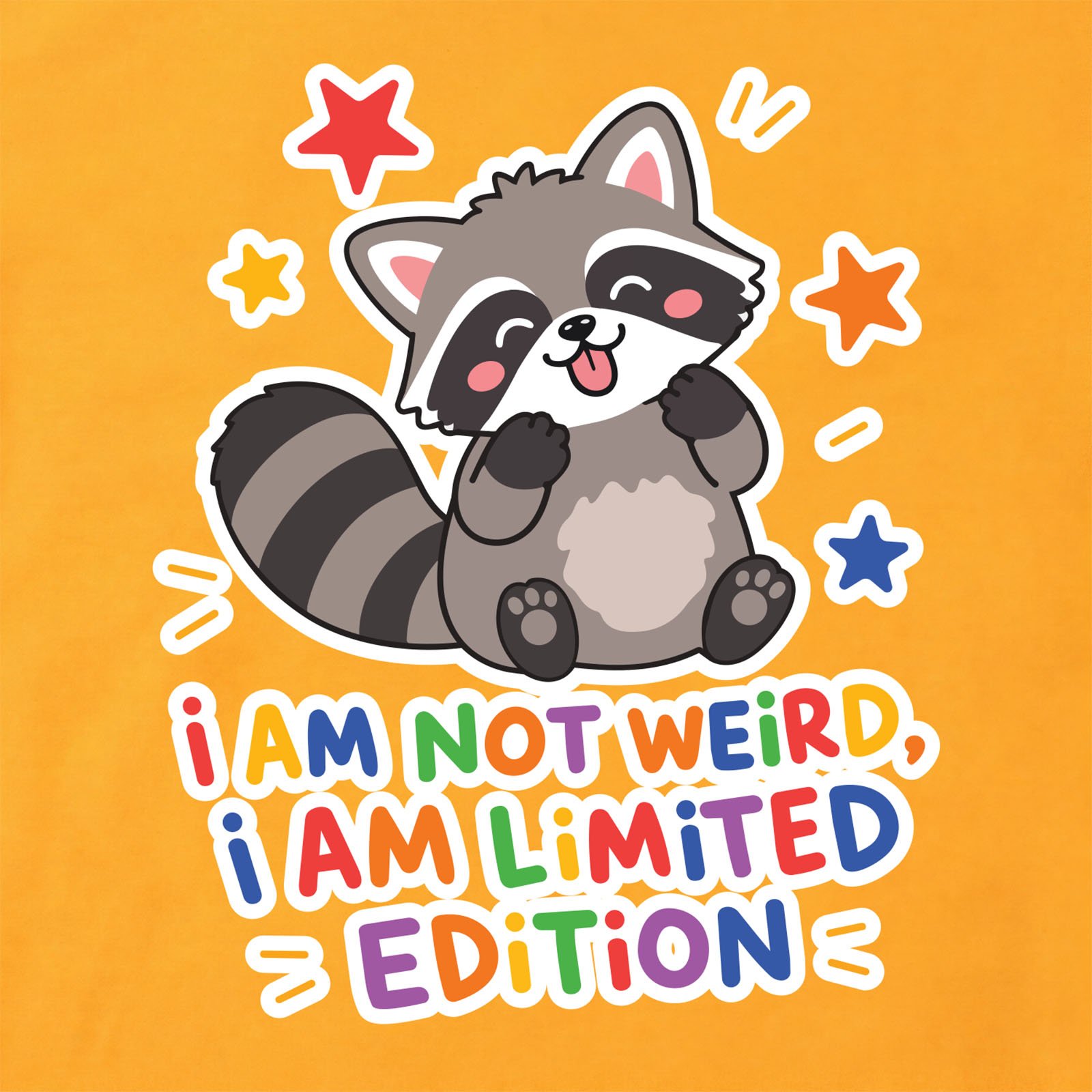 I Am Not Weird I Am Limited Edition Raccoon T-Shirt print detail in Gold