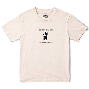 I Don't Bring Bad Luck Black Cat T-Shirt in Natural
