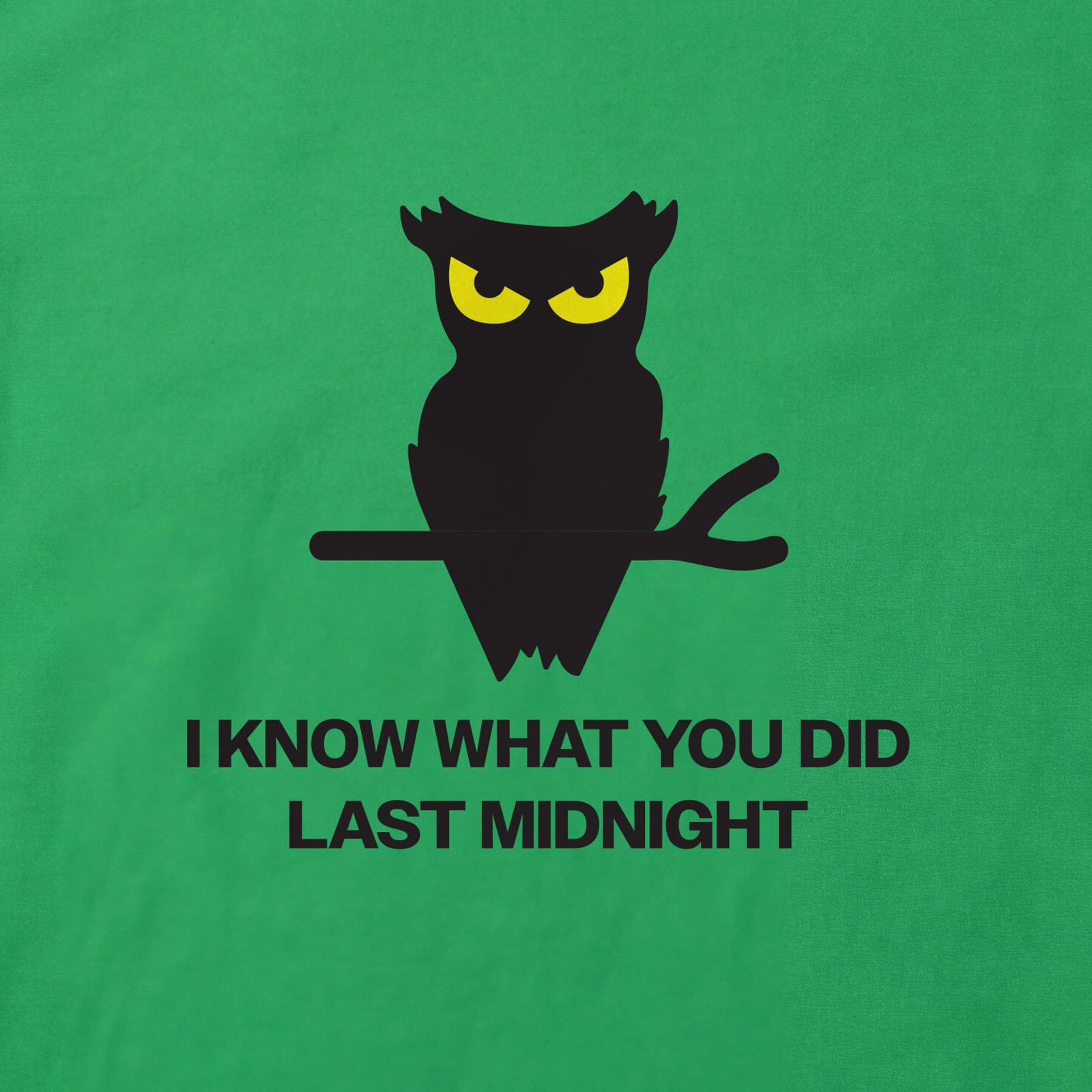 I Know What You Did Last Midnight Owl T-Shirt print detail in Irish Green
