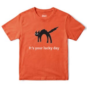 It's Your Lucky Day Black Cat T-Shirt in Orange