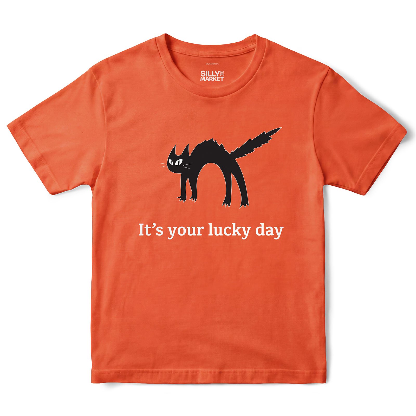 It's Your Lucky Day Black Cat T-Shirt in Orange