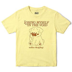 Losing Myself In The Void Puppy T-Shirt in Cornsilk
