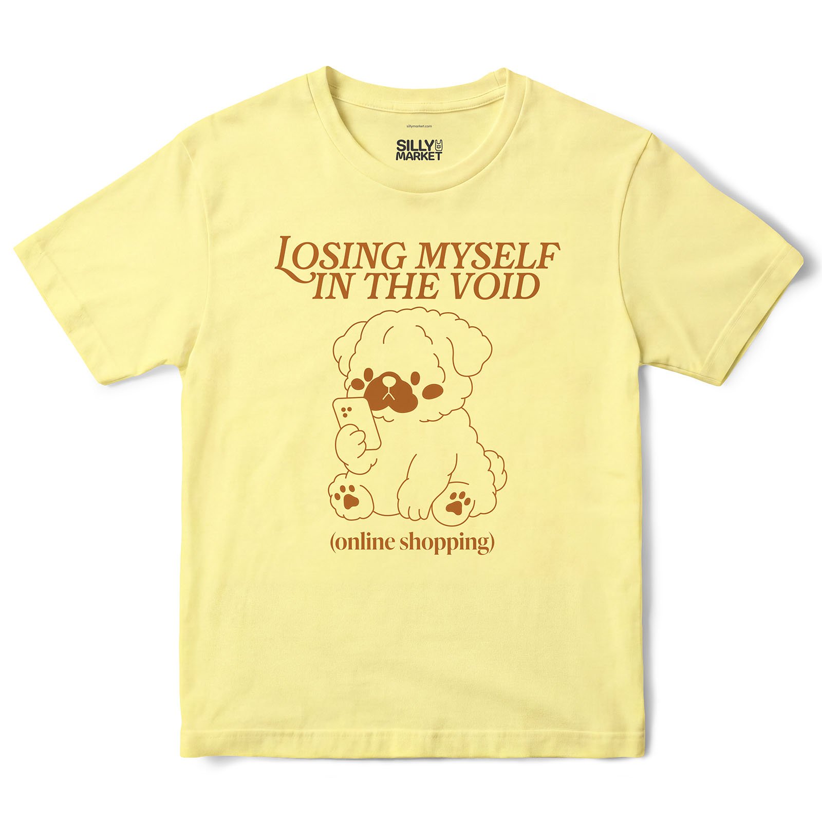 Losing Myself In The Void Puppy T-Shirt in Cornsilk