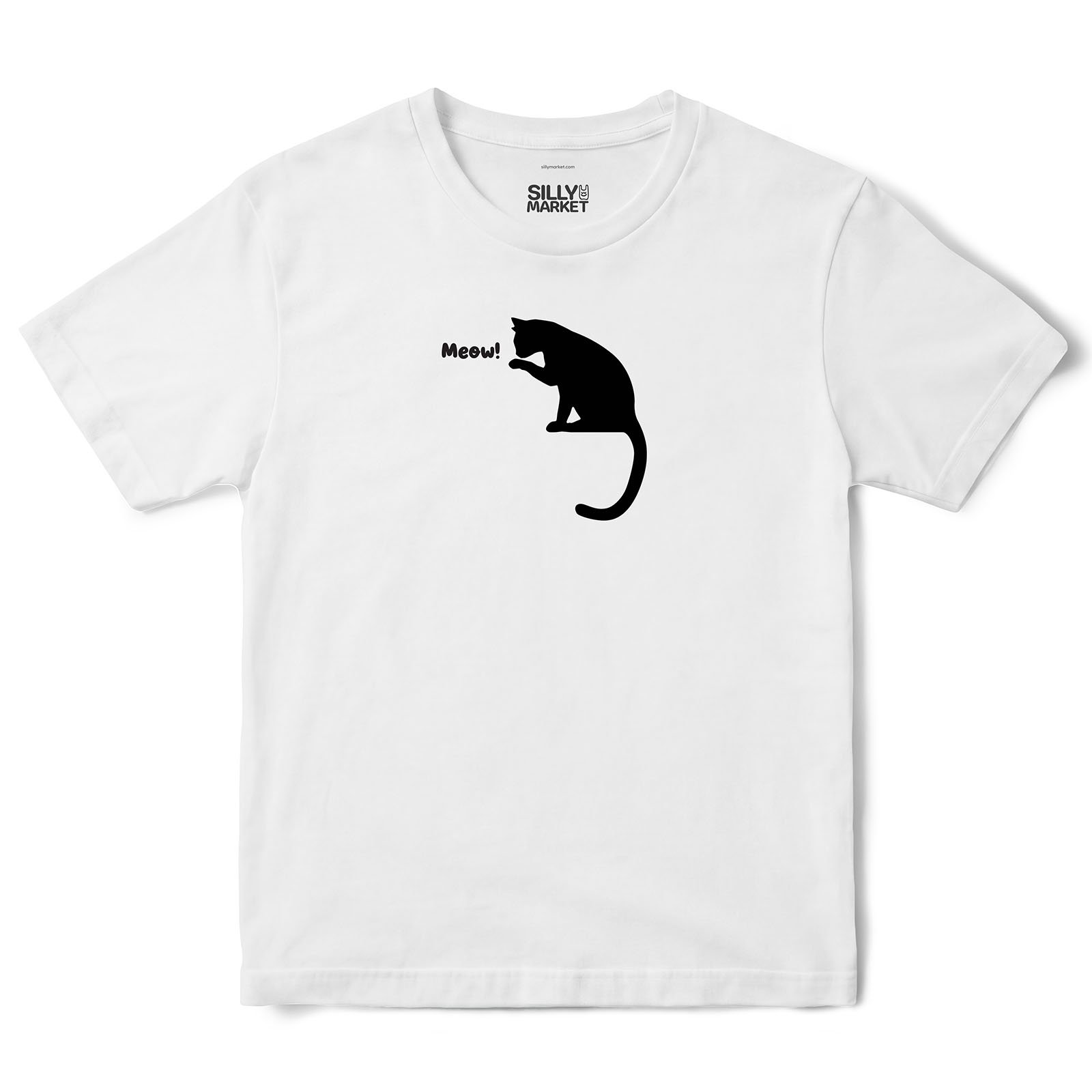 Meow Black Cat T-Shirt in White