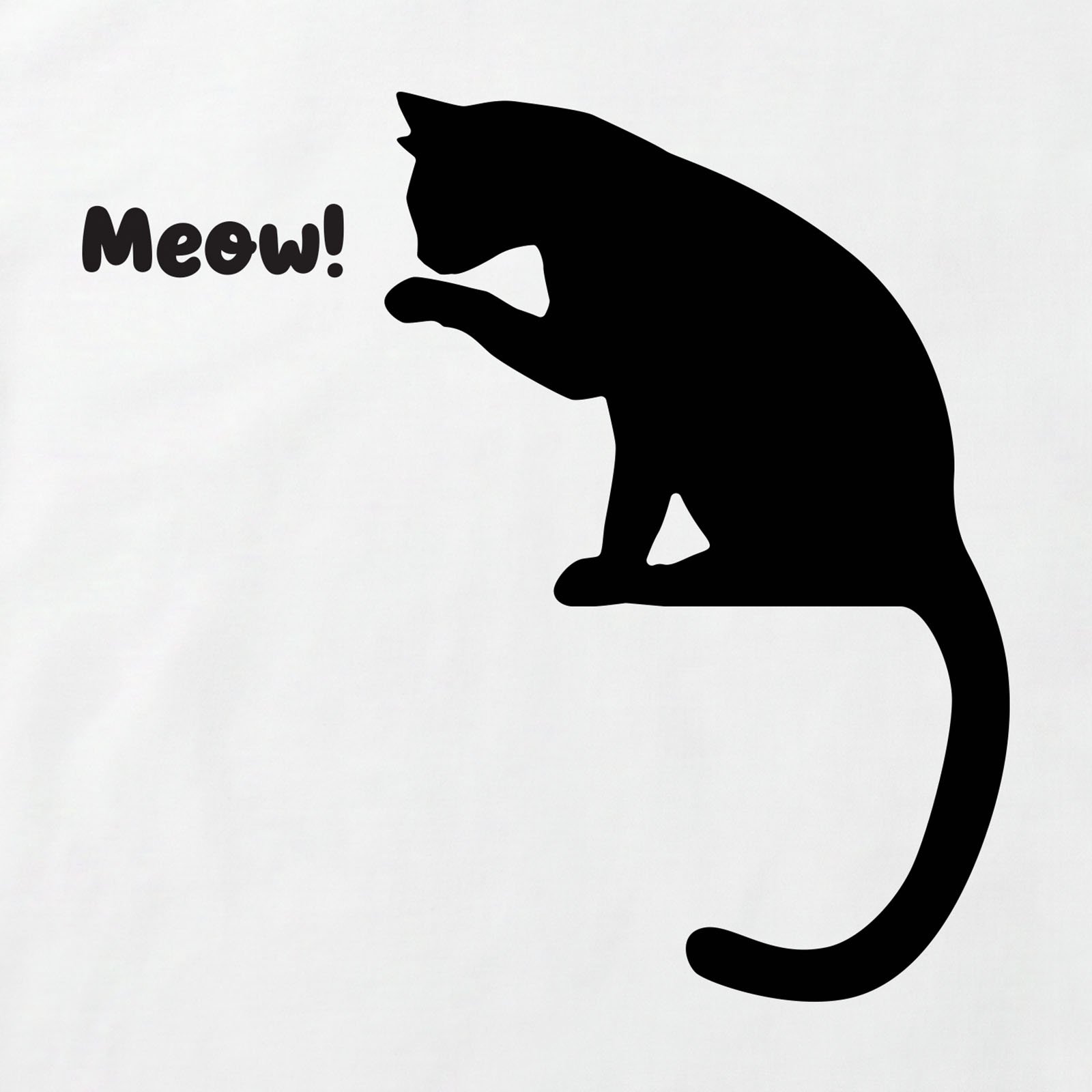 Meow Black Cat T-Shirt print detail in White