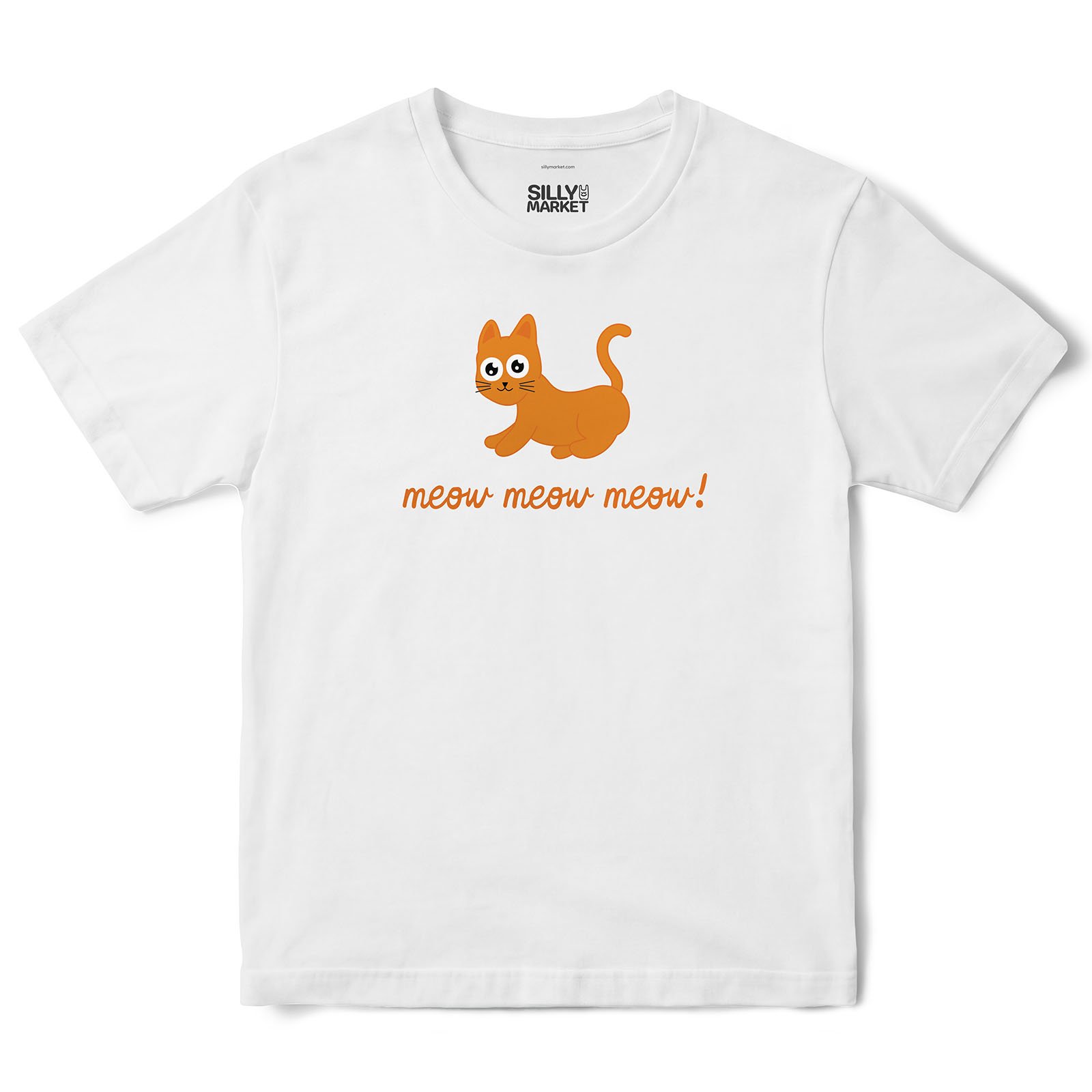 Meow Meow Meow Orange Cat T-Shirt in White