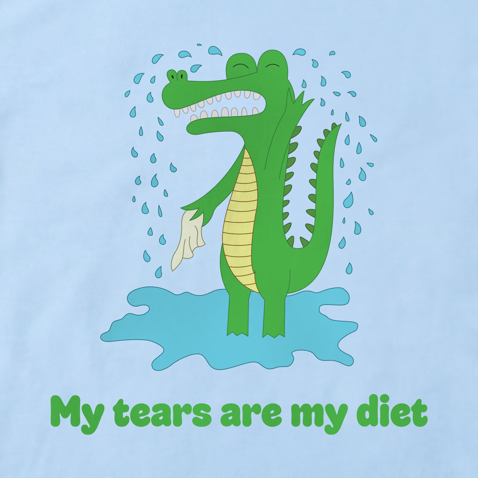 My Tears Are My Diet Crocodile T-Shirt print detail in Light Blue