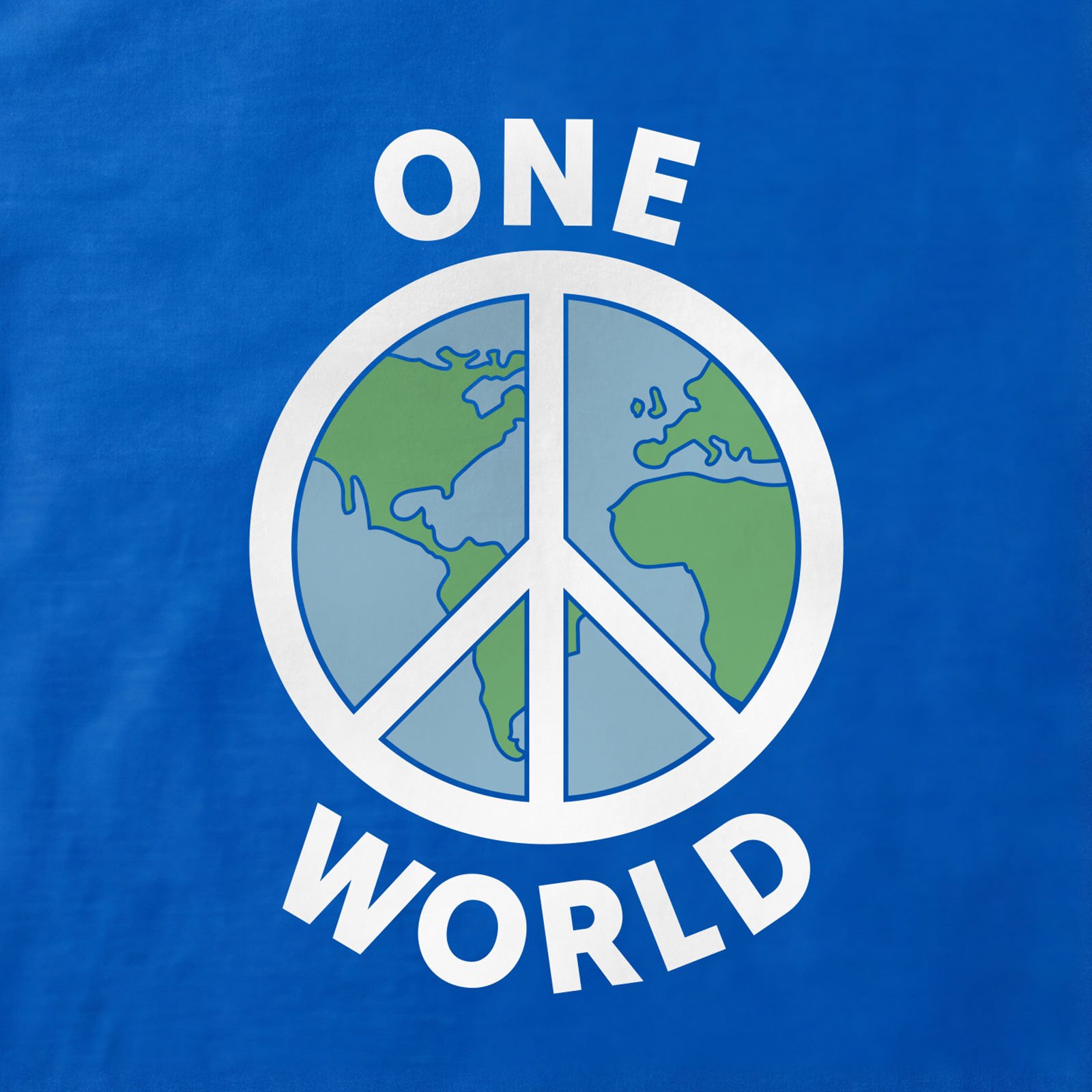 One World Peace Sign T-Shirt print detail in Royal