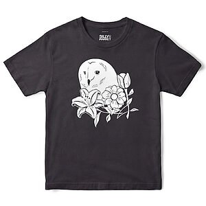 Owl And Flowers T-Shirt in Black