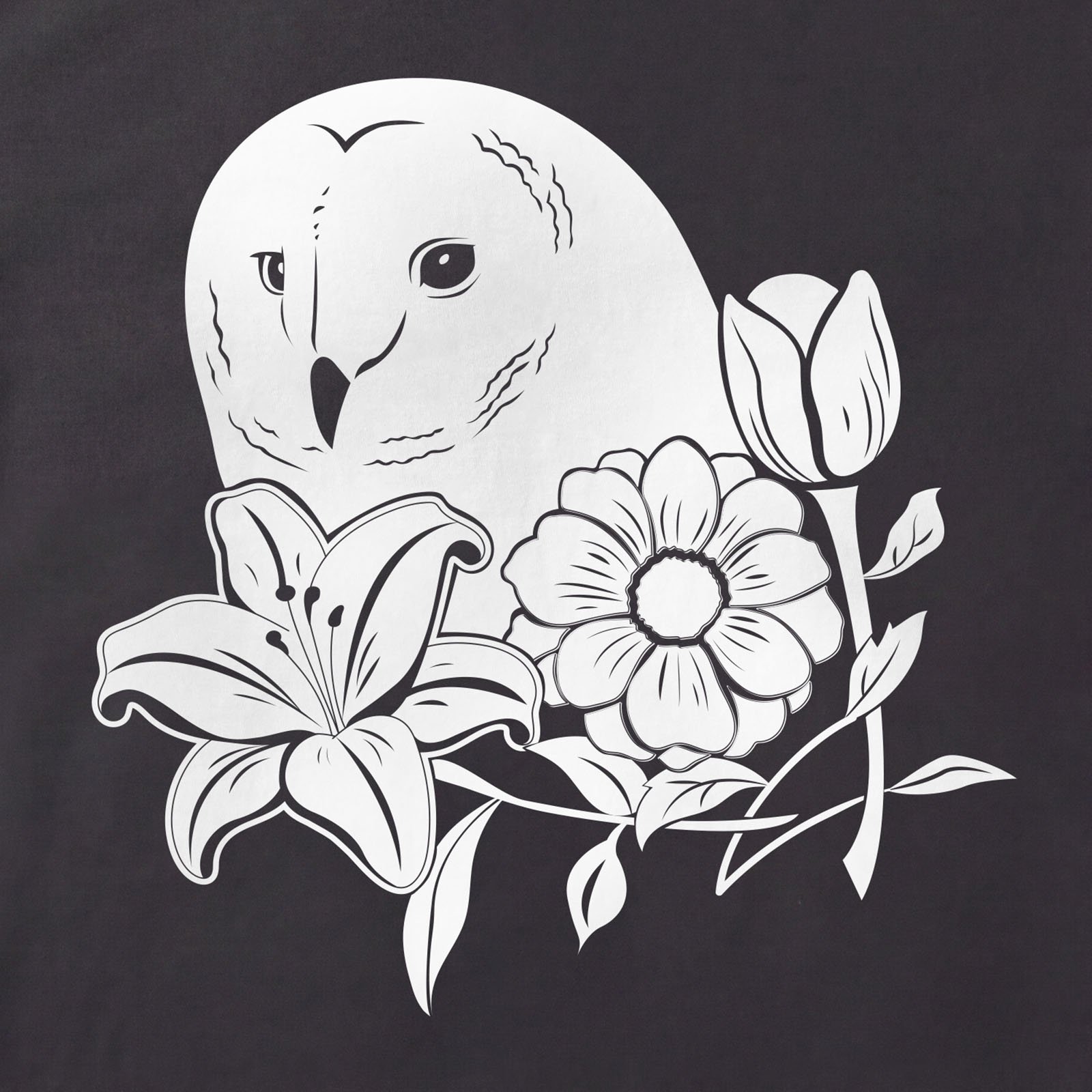 Owl And Flowers T-Shirt print detail in Black