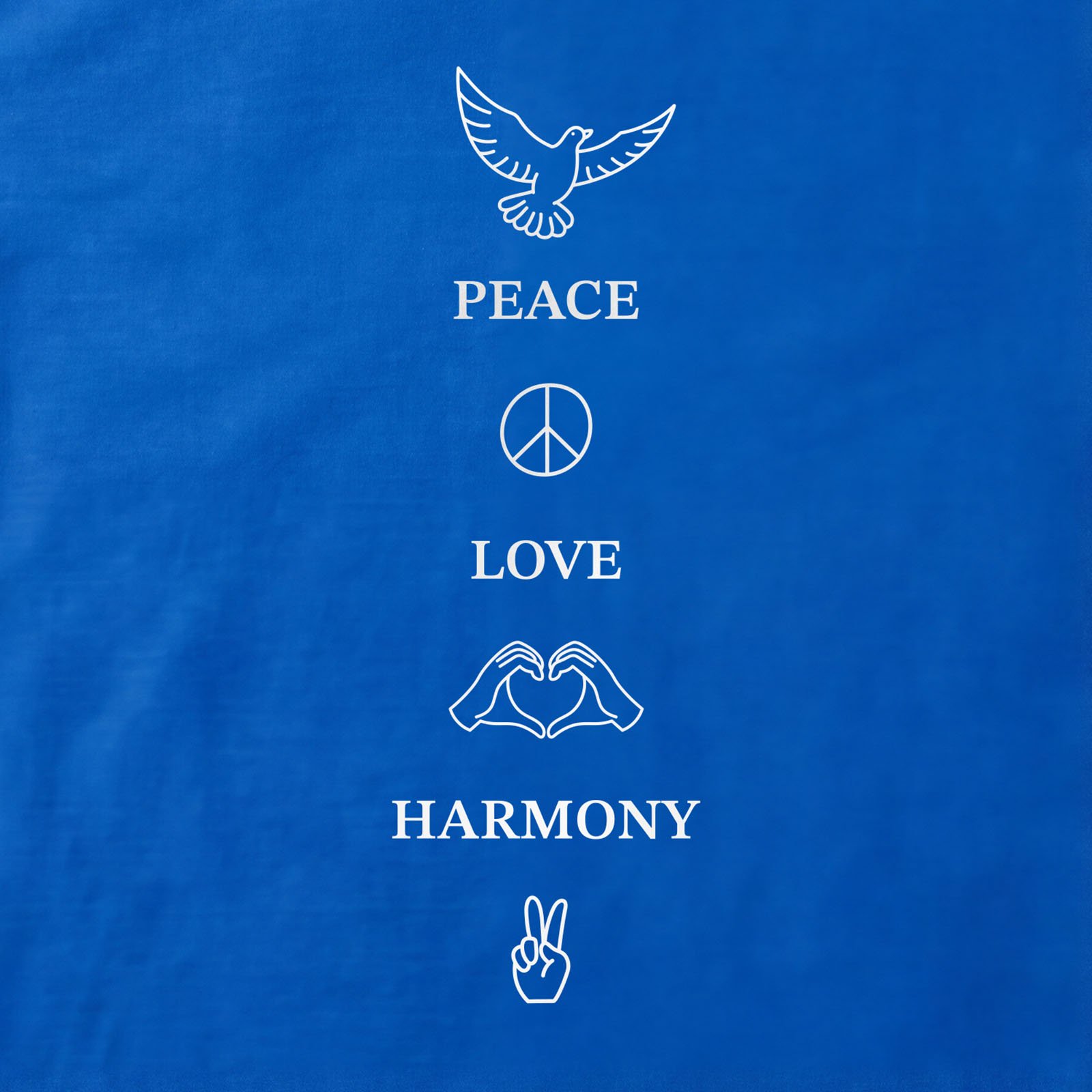 Peace Love Harmony T-Shirt print detail in Royal