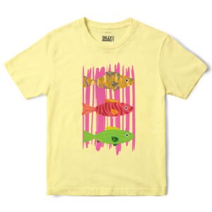 Pink Stripes And Fishes T-Shirt in Cornsilk