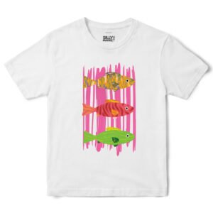 Pink Stripes And Fishes T-Shirt in White