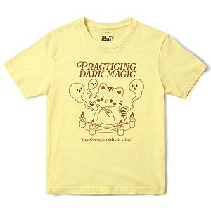 Practicing Dark Magic Cat T-Shirt in Cornsilk