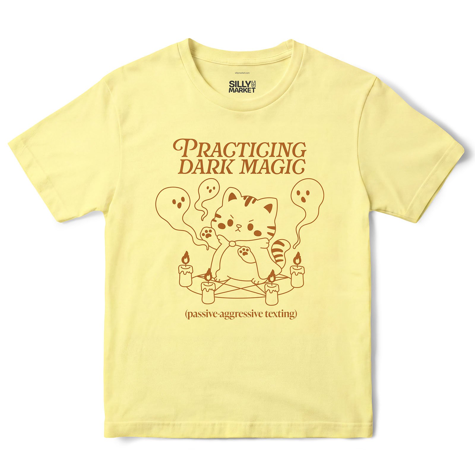 Practicing Dark Magic Cat T-Shirt in Cornsilk
