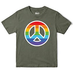 Rainbow Peace Sign T-Shirt in Military Green