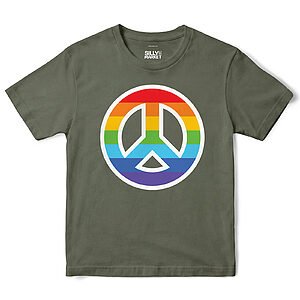 Rainbow Peace Sign T-Shirt in Military Green