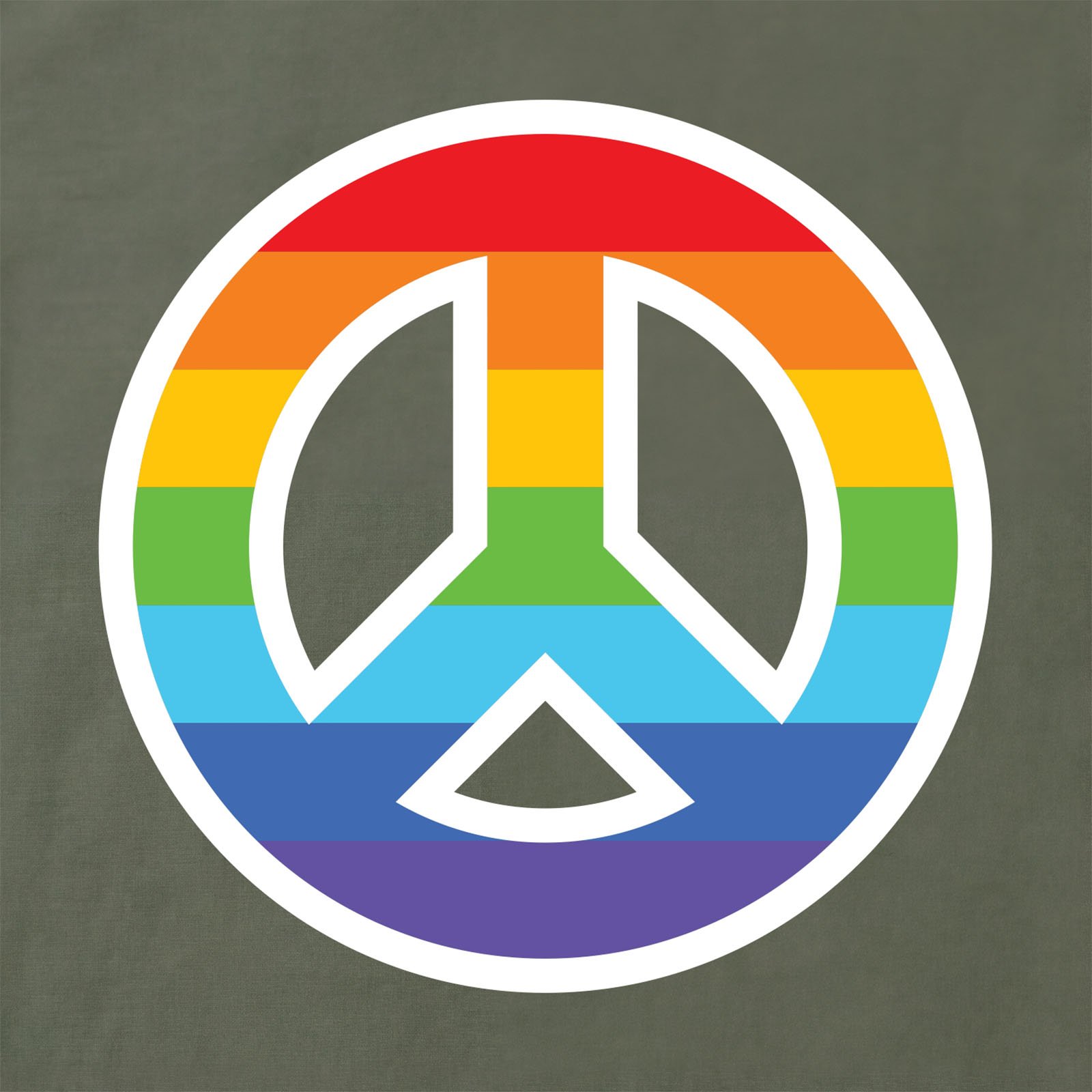 Rainbow Peace Sign T-Shirt print detail in Military Green