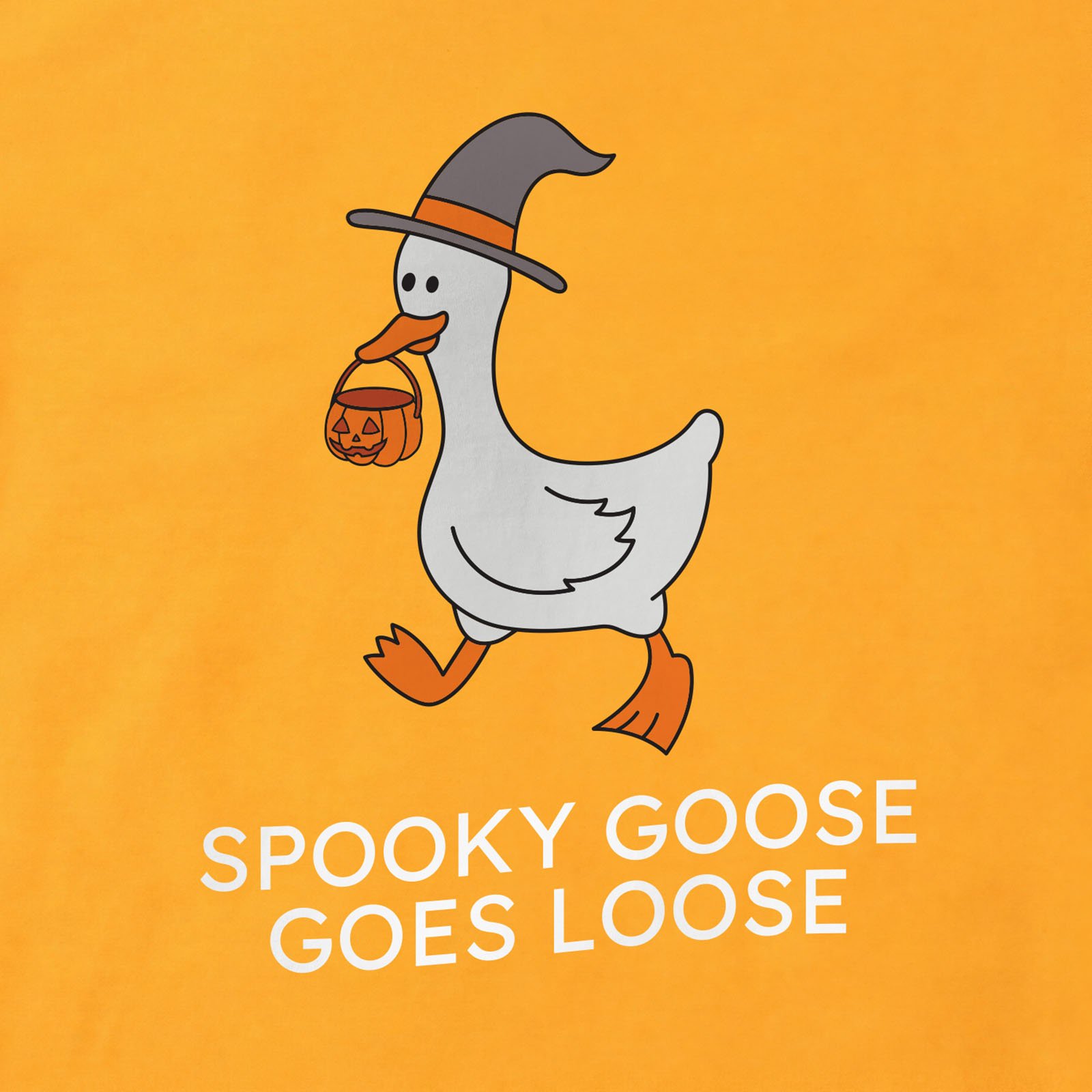 Spooky Goose Goes Loose T-Shirt print detail in Gold