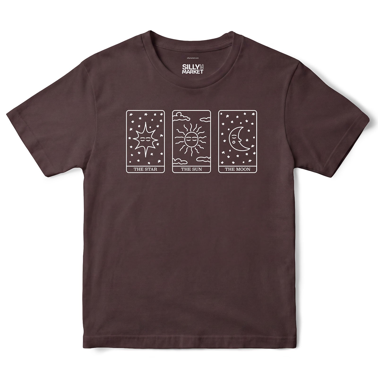 Star Sun Moon Tarot Cards T-Shirt in Dark Chocolate