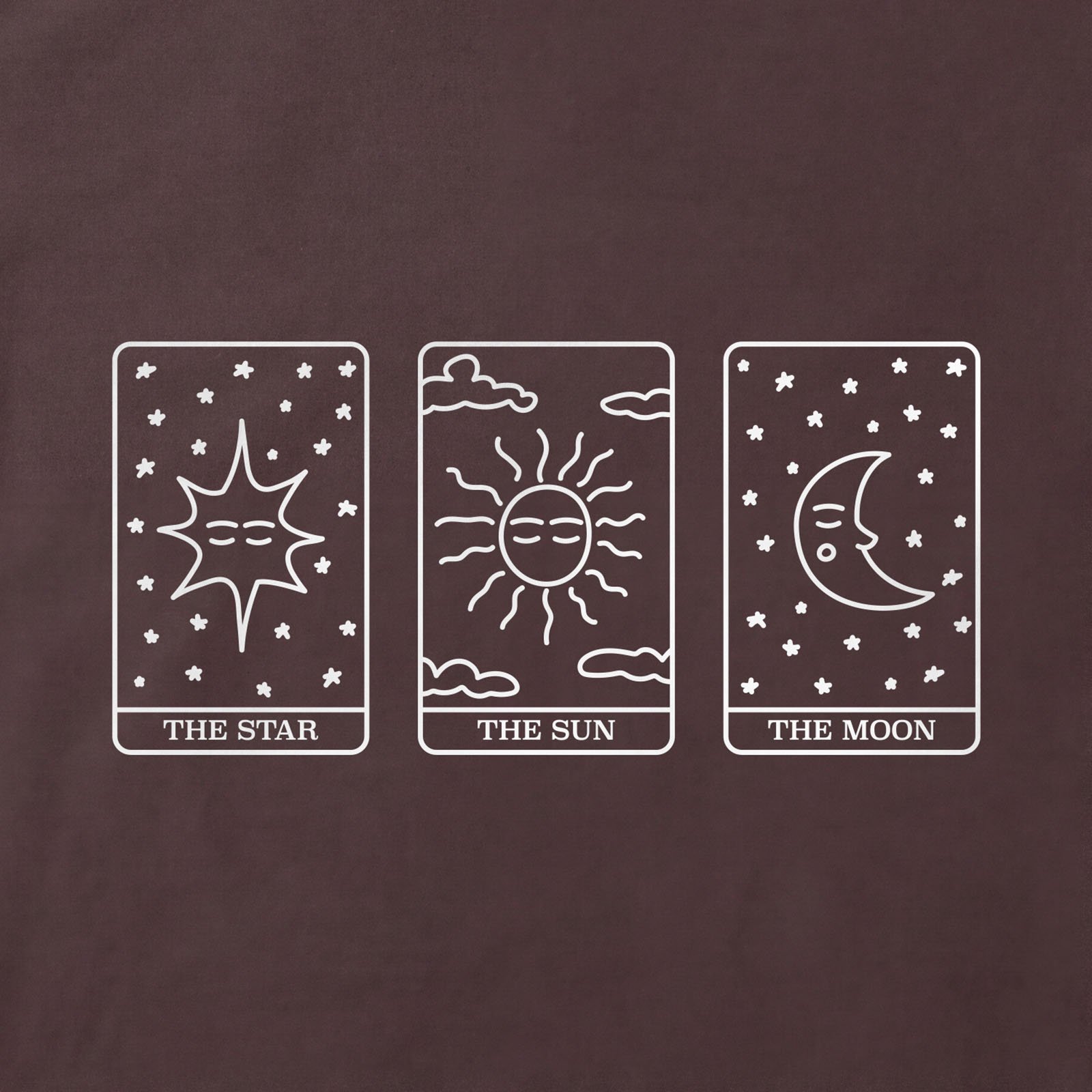 Star Sun Moon Tarot Cards T-Shirt print detail in Dark Chocolate