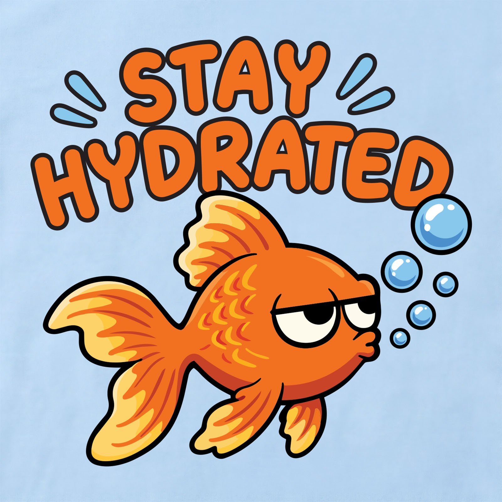 Stay Hydrated Unimpressed Goldfish T-Shirt print detail in Light Blue