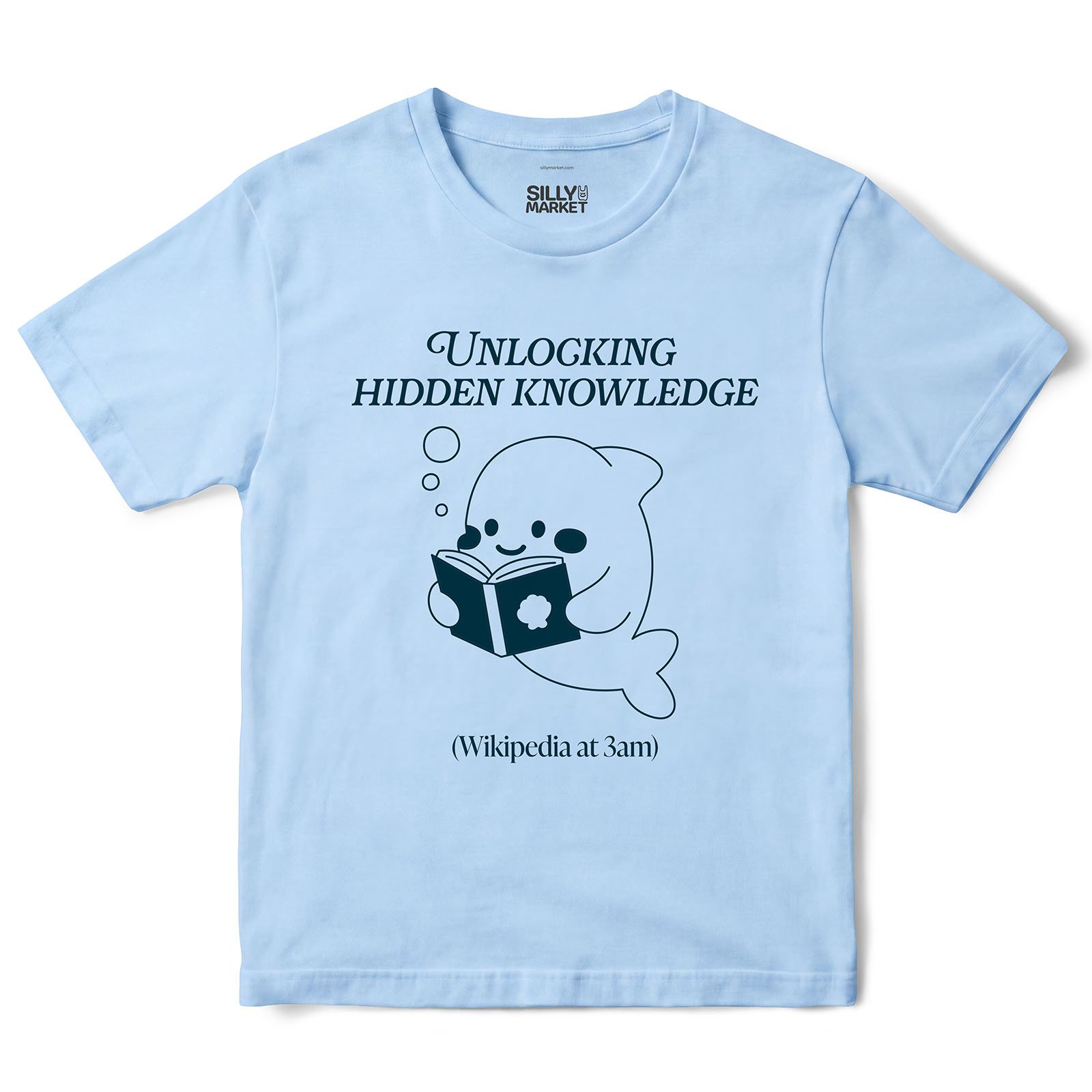 Unlocking Hidden Knowledge Dolphin T-Shirt in Light Blue